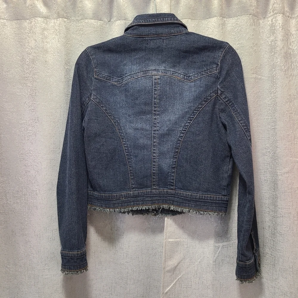 ONE WORLD Blue Jean Jacket with‎ Frayed Hem